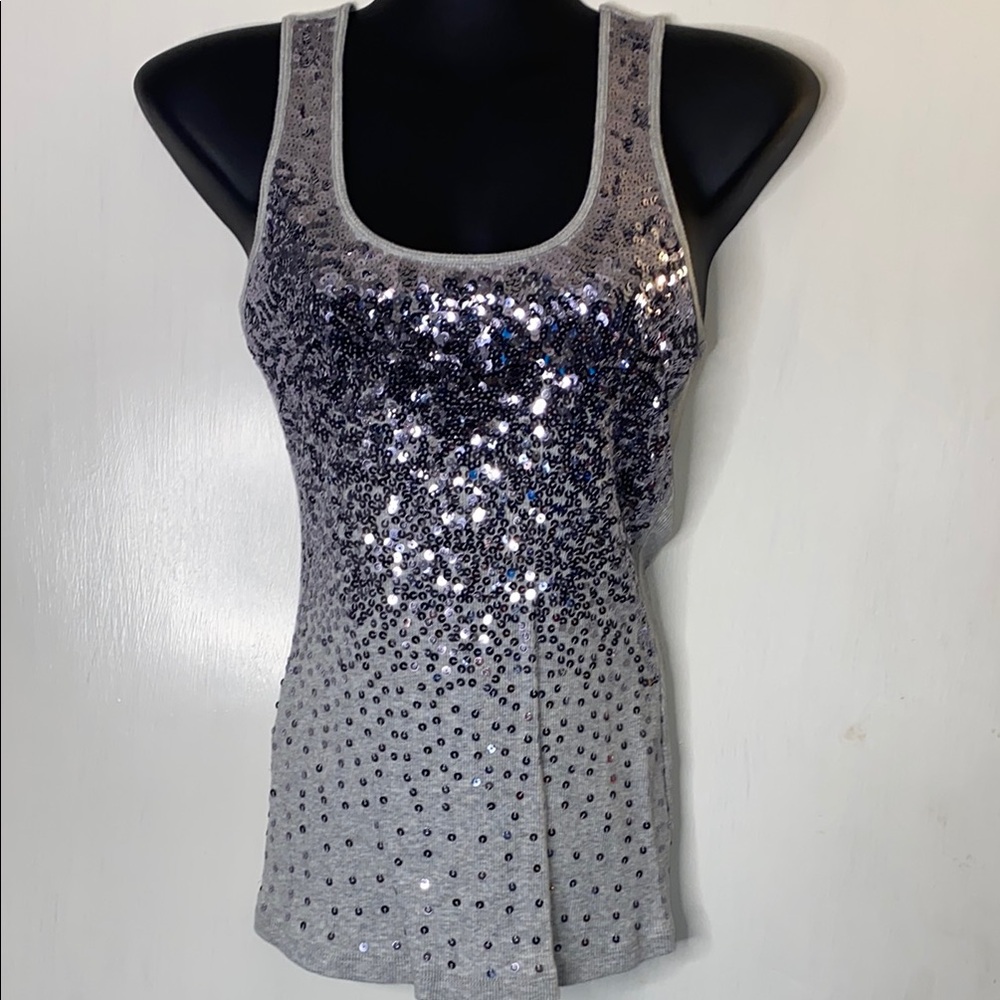 EXPRESS Sequin Embellished Gray Tank Top XS